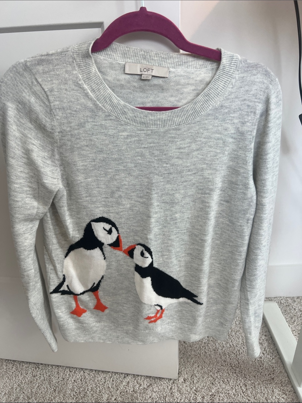 Loft light grey puffin sweater small
